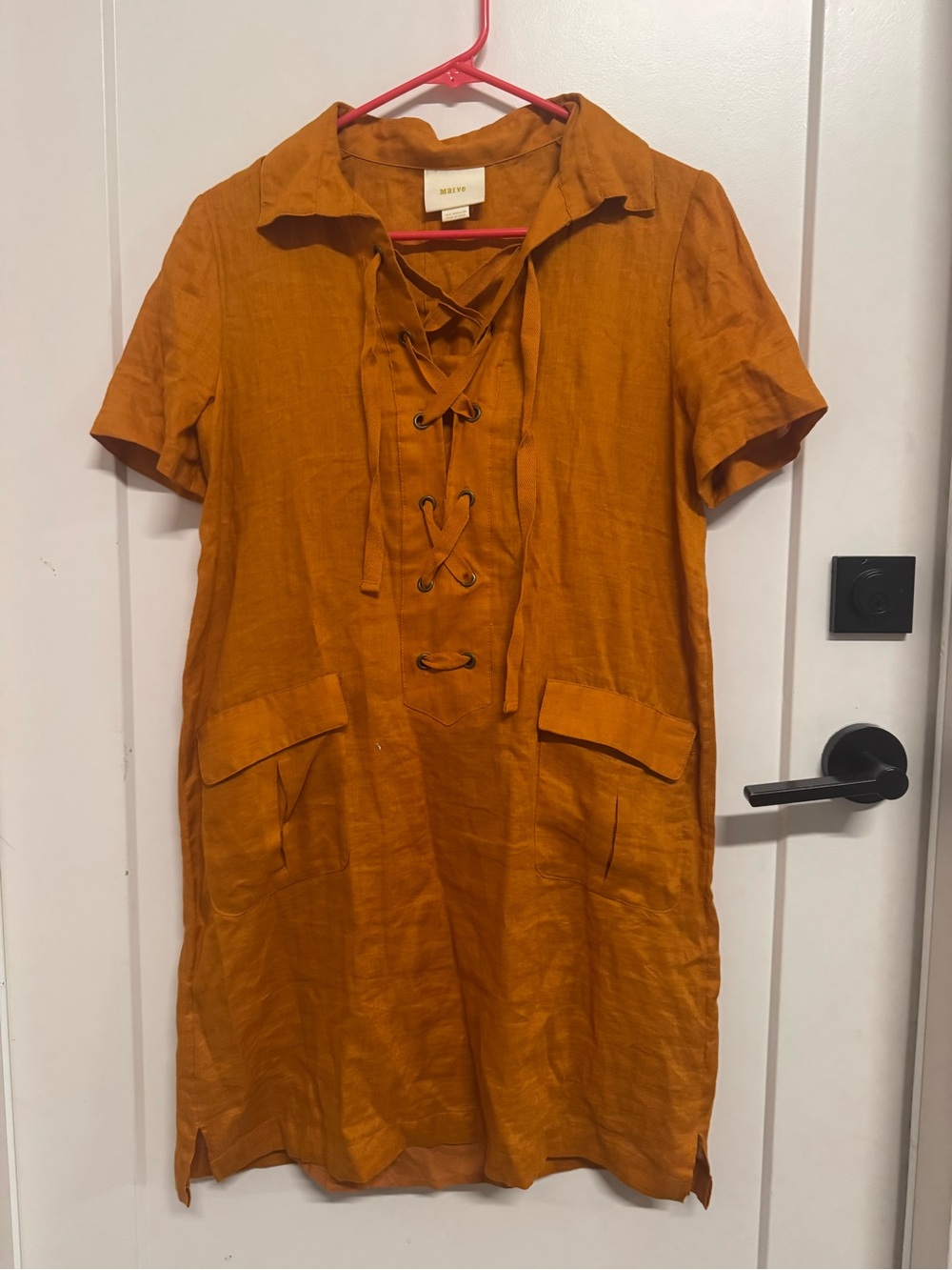Maeve Lace-Up Shift Dress in Burnt Orange, 2